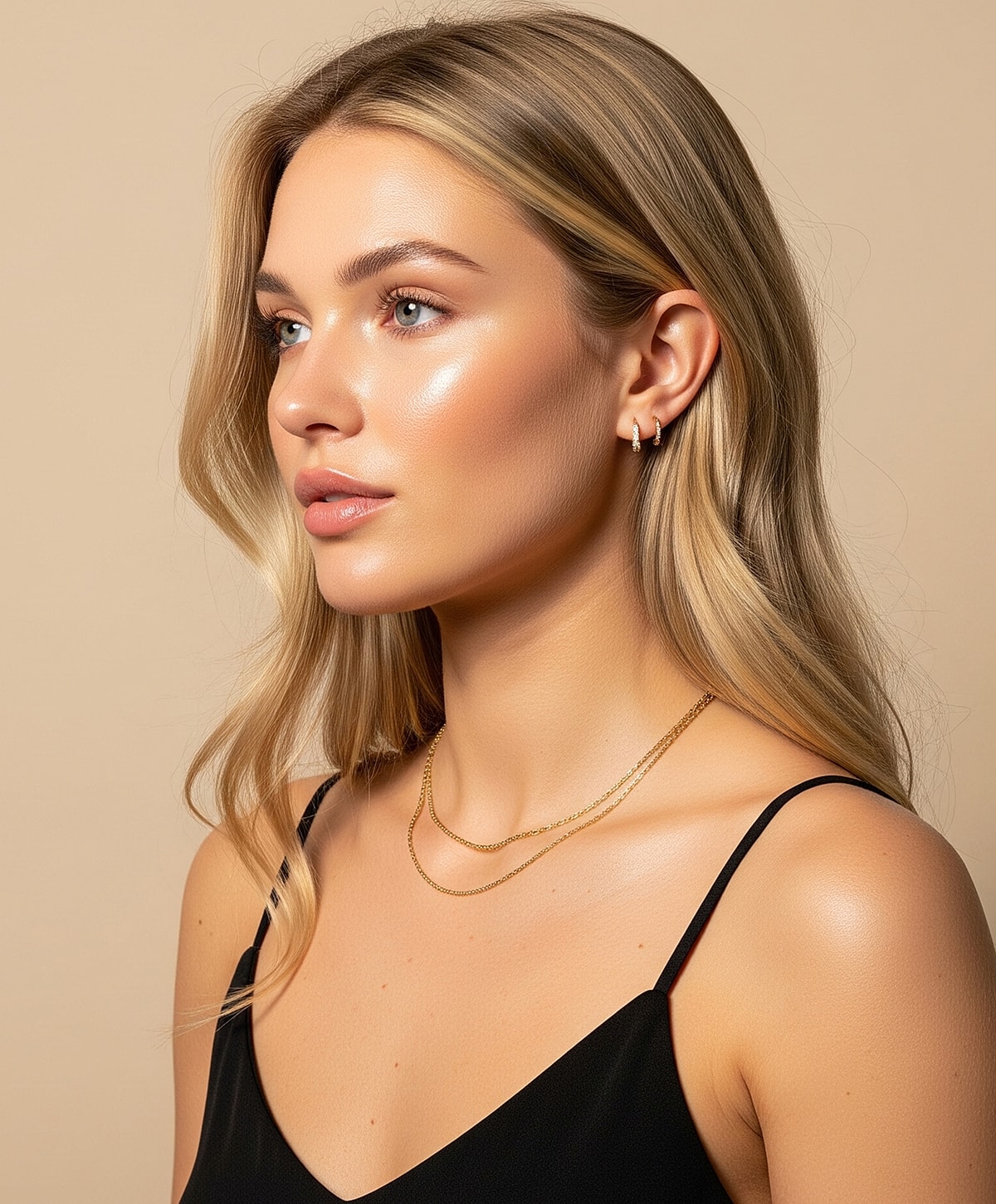 Woman with soft features in natural light.