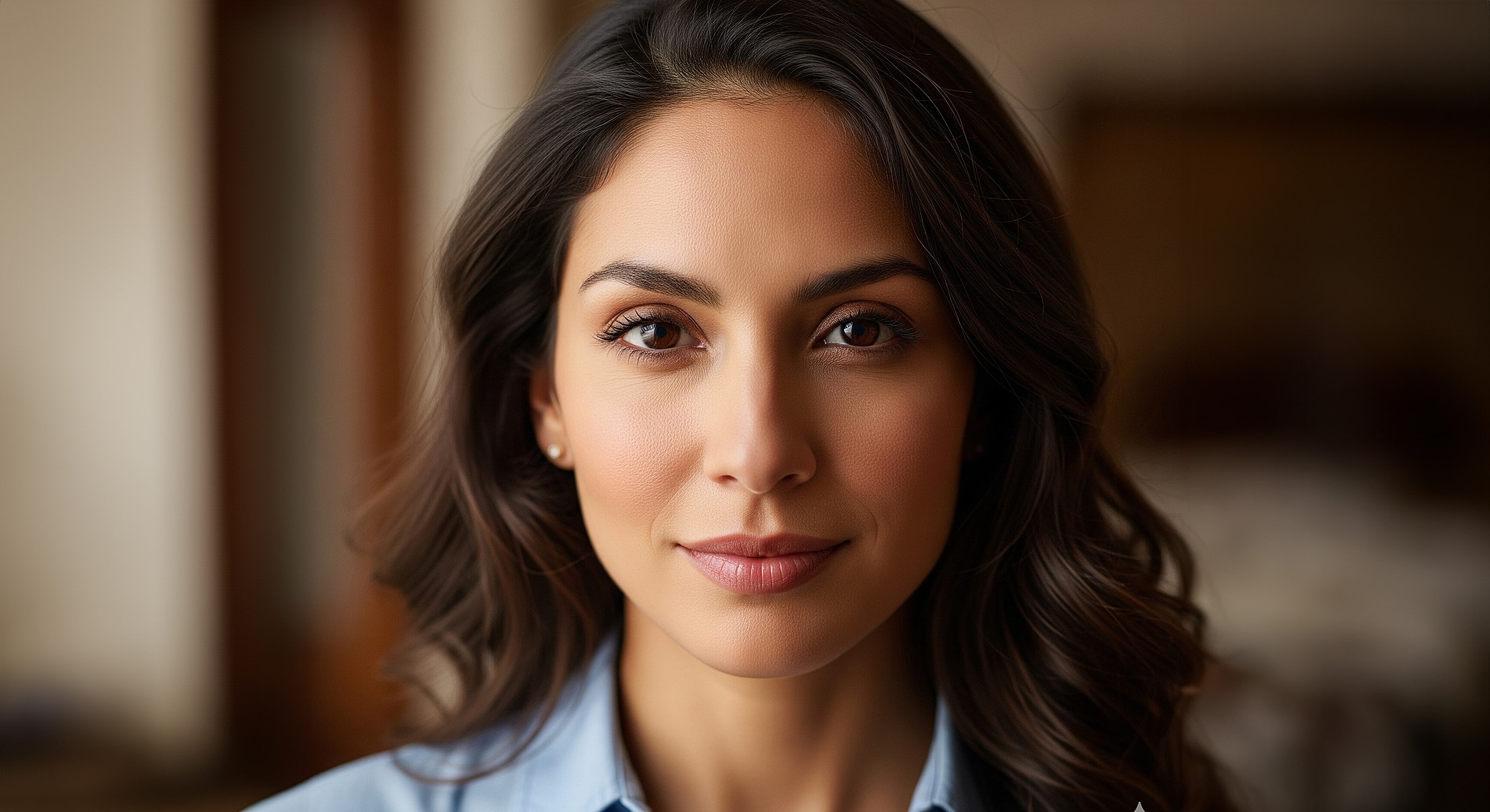 Close-up portrait of a woman with long hair.
