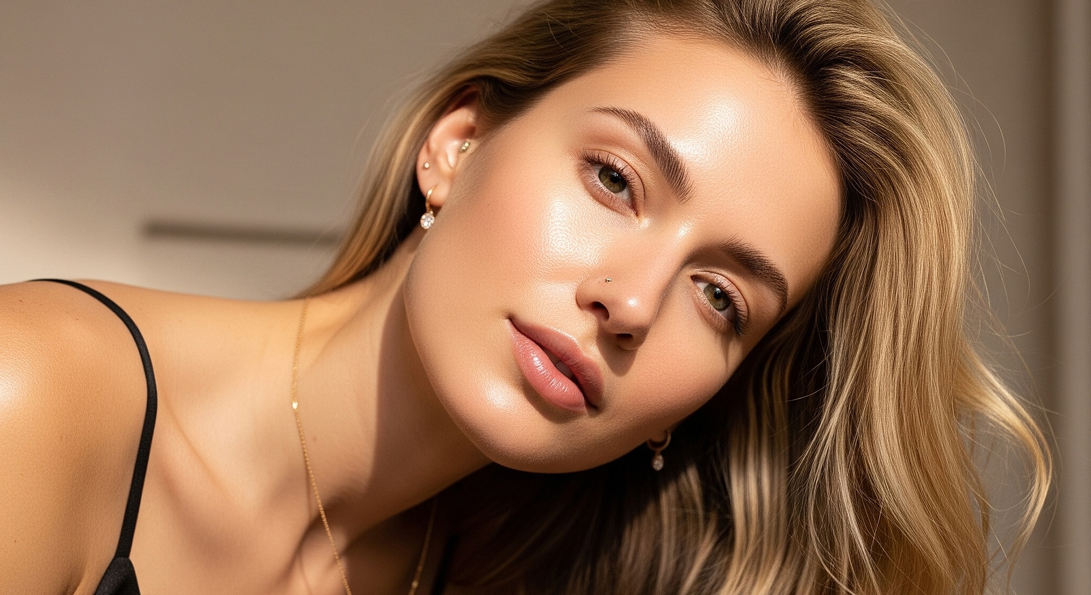 Portrait of a woman with glowing skin.