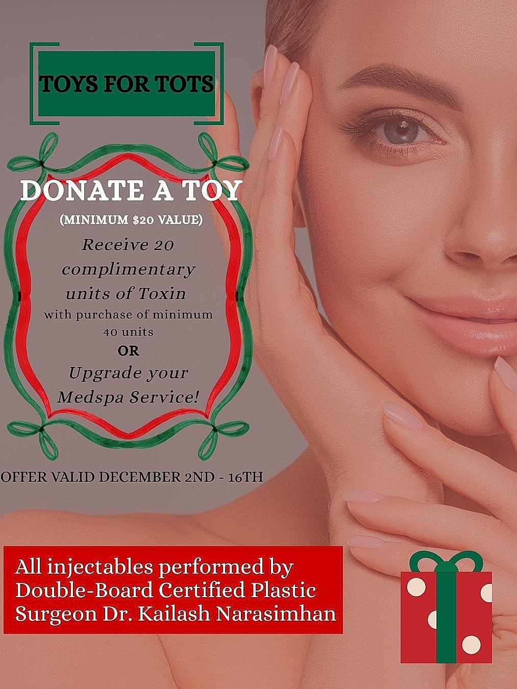 Holiday promotion for toy donation and services.